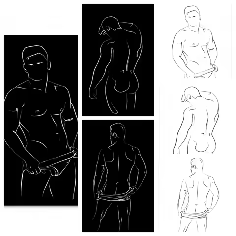 Gay Prints Man Kiss Hug Love Canvas Painting Wall Art Pictures Abstract Body Line Sketch Nordic Livi