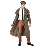 Halloween Male Movie Character Detective Sherlock Holmes Costume British Plaid Turtleneck Jacket
