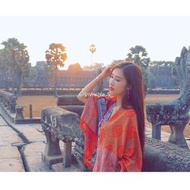 Red ethnic v neck long dress onepiece top & 100%cashmere pashmina red scarf set jumpsuit 特別款民族圖騰V領長裙