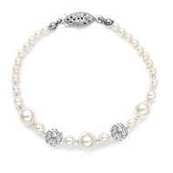 Pearl Bridal and Wedding Tennis Bracelet for Women, 6 1/4, 7 & 8 Inch Size, Austrian Rhinestone Crys