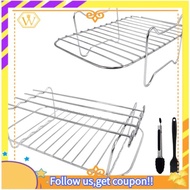 【W】Air Fryer Rack for Ninja Dual Air Fryer, 2-Piece Rack with 4 Skewers, Brush and Clips, for Double Basket Air Fryers