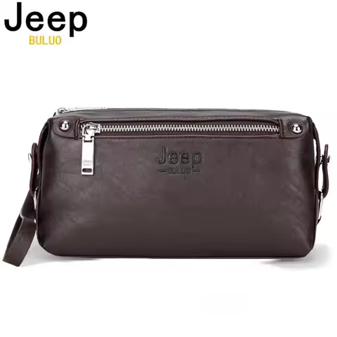 Jeep buluo Men's Vintage Leather Clutch Bag Large Capacity Wristlet Bag Handbag For Phone Wallet