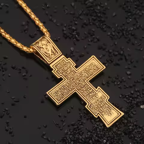 Movie John Wick Jesus Cross Necklace Crucifix Eastern Orthodox Prayer Big Pendant For Men Women Jewe