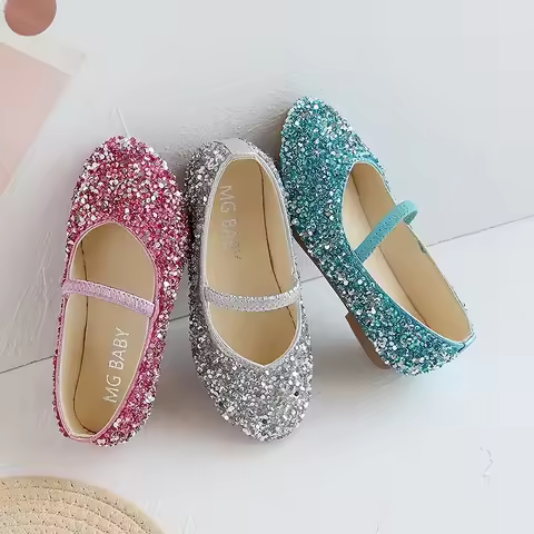 2026 Spring 1 to 12 years old girls dress shoes Beauty Pointed Toe Teen Girl Leather Shoes Bling Pri