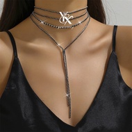 YX Minimalist Long Fringe Crystal Y Shape 4 Layer Y2K Necklace Dainty Jewelry for Women Girls Trendy