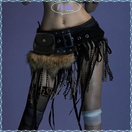FKILLA7 Faux Fur Splicing Belts, Y2K Gyaru Mini Bag Belt, Irregular Chic Trendy Design Plush Waist B
