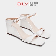 DILY Women's Wedge Sandals Small Line To Enhance Your Feet Look Slimmer Trendy Square Head 7 Cm High