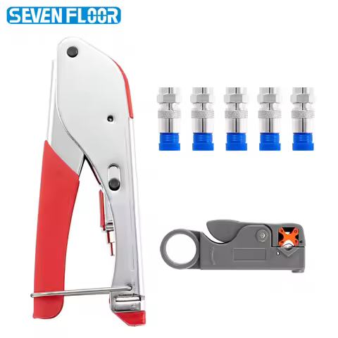 Adjustable Coaxial Cable Crimper Kit with F Style Connectors RG6 RG11 Coax Compression Tool Stripper