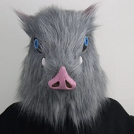 NEW Anime Demon Hashibira Mask Cosplay Inosuke Latex Wild Boar Masks with Fur Helmet Halloween Costu