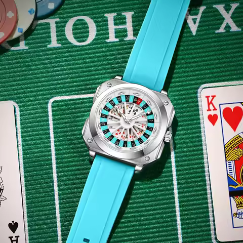 VA VA VOOM Roulette Loading Silicone Casino Wheel Quartz Watch Mens Sports Style Night Light Square 