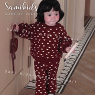 MIMIO.HN SHOP Girls' heart-shaped long-sleeved wool set with flared pants, thick, soft, non-ruffled 