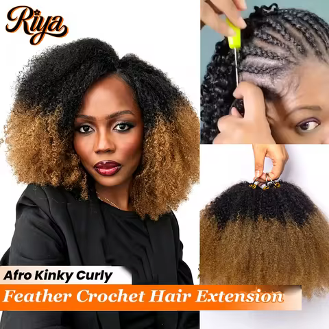 1b/30 Ombre Color Afro Kinky Curly Feather Crochet Hair Extensions 4b/4c Tight Afro Kinky Coily Reus