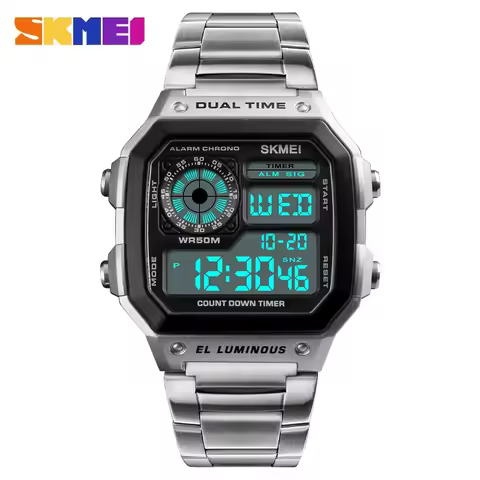 SKMEI 1335 Luxury Watch for Men Stainless Steel Digital Sports Waterproof Mens Wristwatches Countdow
