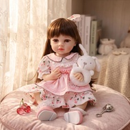 55CM Rebirth Doll Long Hair Girl Full Glue Simulation Baby Doll Dress Up Game Accompanying Play Hous