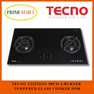 TECNO T222TGSV 90CM 2-BURNER TEMPERED GLASS COOKER HOB + 1 YEAR WARRANTY