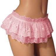 Sissy Lace Panties Men's Ruffled Panties Thongs Mini Skirt Thongs Gay Lingerie (Color : Pink, Size :
