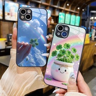 New 4-leaf clover and rainbow glass case iphone 17 16 15 14 13 12 11 xr xs max 8 7 6 pro max plus mi