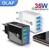 Olaf เครื่องชาร์จเร็ว QC3.0 35W, 4 USB สำหรับ iPhone 11 Samsung S9 Huawei Xiaomi QC3.0 EU US US UK