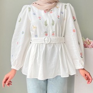 Wisteria Blouse • Edmee • Women's Peplum Blouse with Floral Embroidery