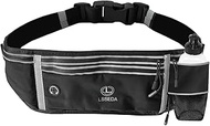 L LSSEDA Running Belt with Water Bottle, Waist Pack, Black, 4 Pockets, Reflective Strap, 280ML BPA-F