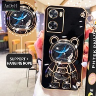 AnDyH Casing For OPPO A57 4G 2022 A57S A57e A77 A77S 4G Phone Case Cute 3D Starry Sky Astronaut Desk Holder with lanyard