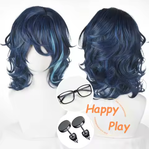 Synthetic ES Tsumugi Aoba Cosplay Wig Dark Blue Highlights Cruly Wigs Heat Resistant Hair For Men Ha