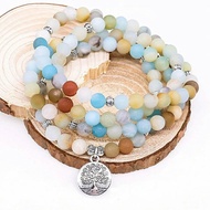 (Ready stock in SG) 108 6mm natural frosted amazonite beads mala bracelet necklace with Tree of Life charm (with pouch)