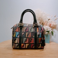 FENDI 芬迪彩色復古logo花紋手提包包FOREVER BAULETTO LEATHER HANDBAG