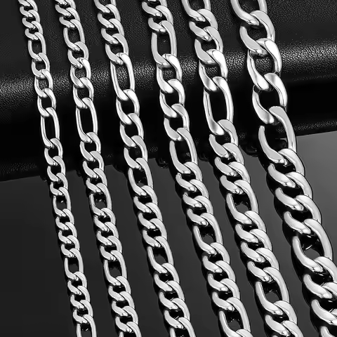 3mm-11.5mm Widt Stainless Steel Figaro Link Chain Classic Curb Necklace Sliver Color for Men Women J