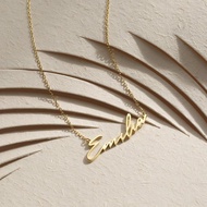 925銀鍍18K金私人訂製英文名字項鍊簽名風項鍊生日禮物簡約鎖骨鏈