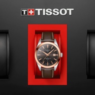 TISSOT T927.407.46.291.00 T9274074629100 GENTLEMAN POWERMATIC 80 SILICIUM 18K GOLD BEZEL Leather Strap Brown *Original