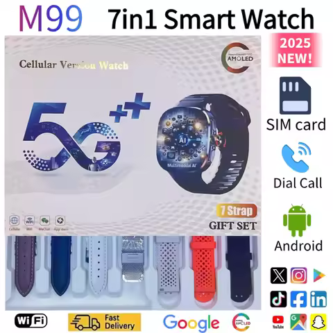 M99 5G Smartwatch 2025 2.4 Inch AMOLED Display Android OS Rotating Camera SIM WiFi Health Monitor GP