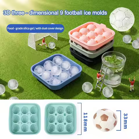 4/9 Grid 2026 Football Theme Ice Cube Mold Silicone Kitchen Ice Cube Make Tray Barware Round Ice Cub
