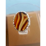 cincin Batu asli akik Yaman Corak| ikatan perak Hand made | saiz semasa 20