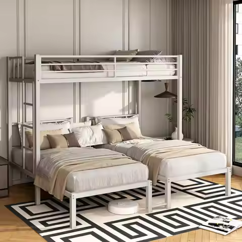 Heavy Duty Triple Bunk Bed, 3 Twin Over Twin Over Twins, Metal, 3 Beds for Teens and Adults, No Box