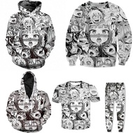 Ahegao Anime Face Hentai Manga Suit Set Men Women 3D Hoodie T-shits And Pants