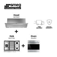 (Limited Time Only) Smeg Hood &amp; Hob &amp; Oven Package KSET9XE2  + SRV573XG  +  SF6381X