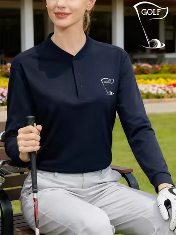 Golf Ball And Flag Prints Cotton Henley Shirt Women Winter Long Sleeved T-Shirt Warm Sporty Undershi