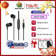 [Express Delivery ]HAVIT E48P High-end Dynamic In-ear Headphones Noise Reduction, Multifunctional Button, Multi-Color TPE Wire - Genuine