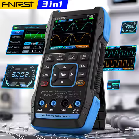 FNIRSI 2C23T Digital Multimeter Handheld Oscilloscope 10MHZ*2+ Function Signal Generator 9999 Count