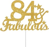 84 & Fabulous Cake Toppers Gold Glitter, Happy 84th Birthday Cake Topper Cheers to 84 Years Old Bday