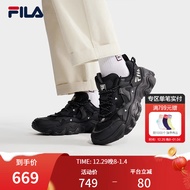 FILA 斐乐官方FLUID V复古运动鞋男2024春新款猫爪鞋休闲鞋老爹鞋 黑-BK 42