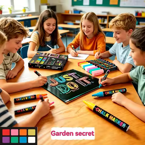 8 Colors 6mm Erasable Chalk Markers, Washable Wet Erase Neon Pens for Blackboard, Glass, Window & Si