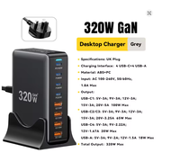 320W GAN Charger USB C Desktop Fast 8-Port USB Type C PD Charger Fast Charge 3.0 USB Type C Charger
