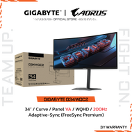 GIGABYTE G34WQC2 Gaming Monitor (จอมอนิเตอร์) | 34" WQHD | VA | 1ms | 200Hz | Adaptive-Sync