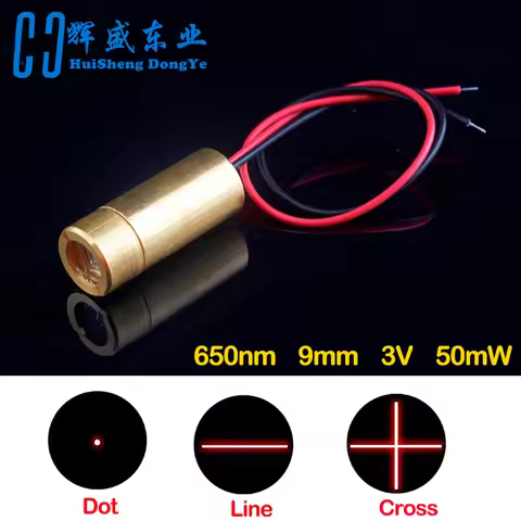 Laser head 650nm 9mm 3V 50mW Laser Cross Diode Module Red Copper Head 5MW