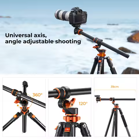K&F Concept 10 Load 90 inch/2.3m Camera Aluminum Tripods Reversible Transverse Center Column Tripod 