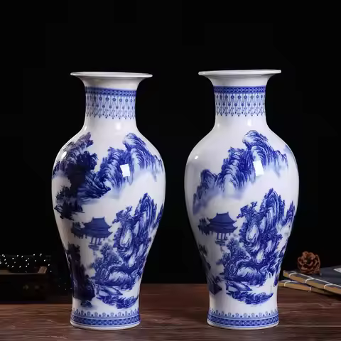 Elegant Jingdezhen Blue and White Porcelain Vase Fine Bone China Peony Vase High Quality Ceramic Dec