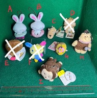 (收藏玩具）全新 絕版懷舊 A、B - FURYU Love兔 / C、D - TAITO Dinga丁加貓及丁加狗 / E - SAN-X 水泡烘燶麵包 / F - BANPRESTO Sanrio