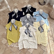(Salt Fragrance) Thin polo sweater Sleeveless Horse embroidered collar button with scarf